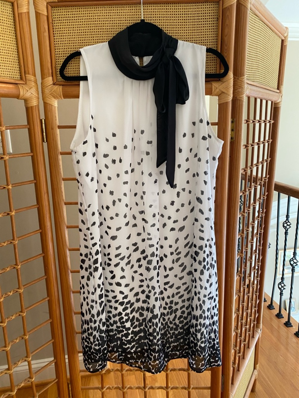 New York & Company Black and White Sleeveless Midi Dress with Neck Tie